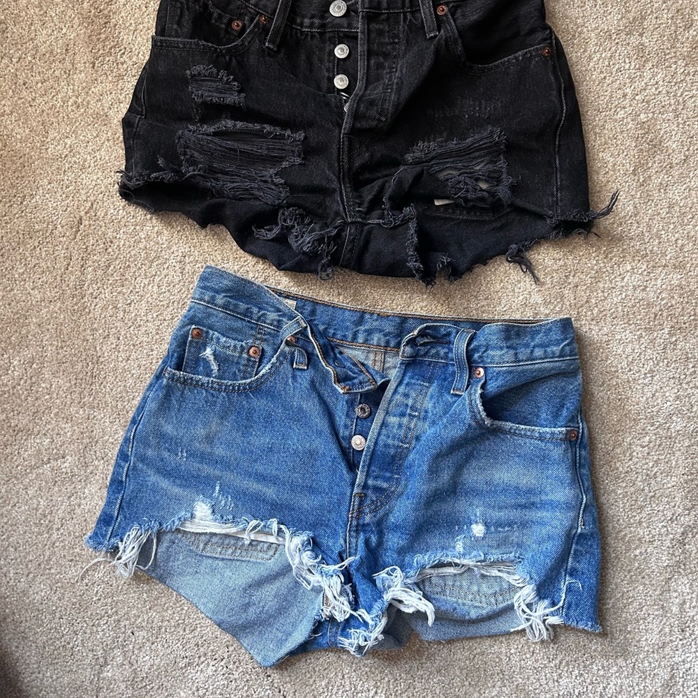 Levi's Black and Blue Jean Shorts Distressed Cut-Off Style